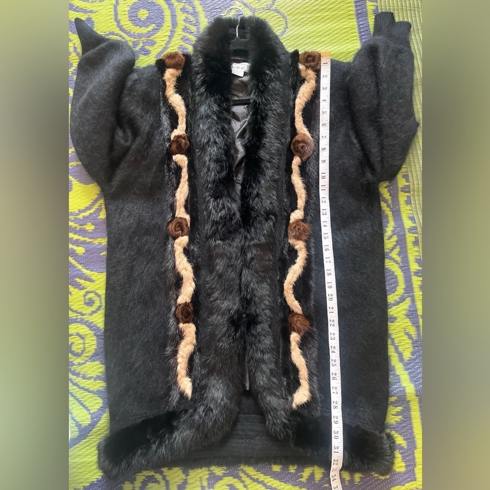 Vintage 80% Angora Rabbit Hair Bumber Coat Jacket Black Fur Trim Size Small - Picture 12 of 13
